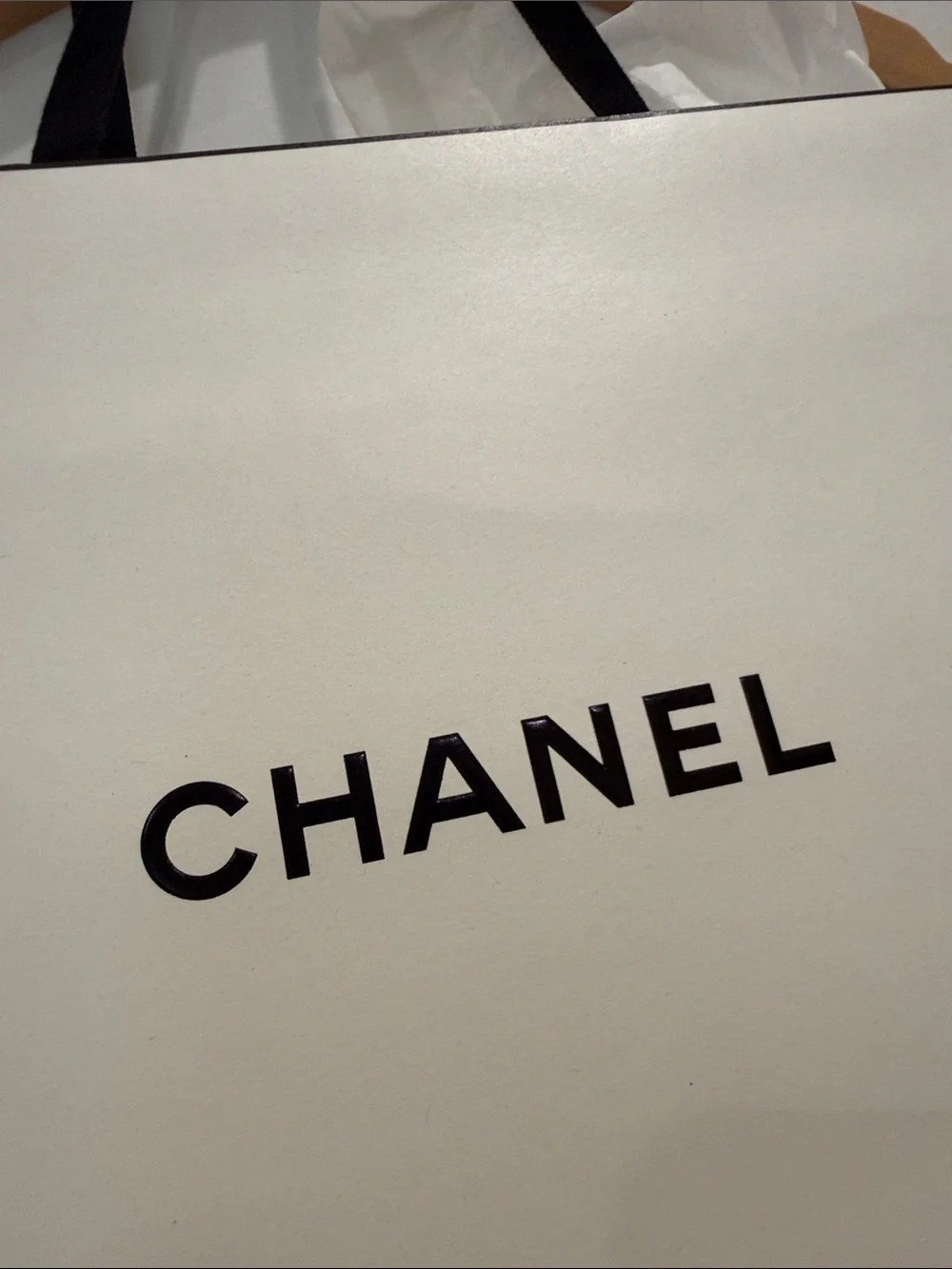 CHANEL White and Black Logo Gift Bag